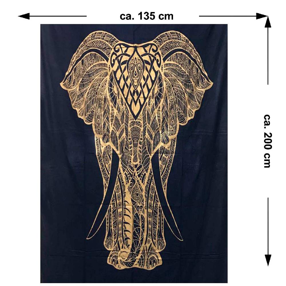 Kunst Und Magie Kunst und Magie Tagesdecke Wandbehang Deko Tuch Goldener Elefant ca. 200 x135cm Zeitlich begrenztes Angebot