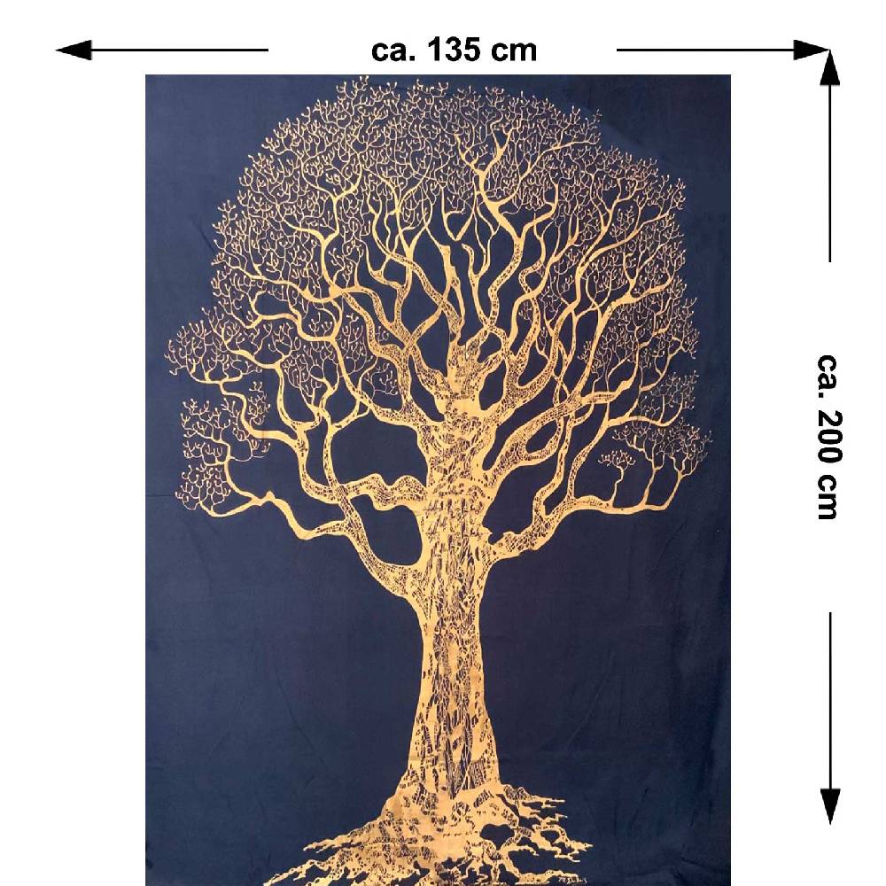 Kunst Und Magie Kunst und Magie Tagesdecke Wandbehang Deko Tuch Goldener Elefant Bohi Baum ca. 200 x135cm Exklusive Angebote