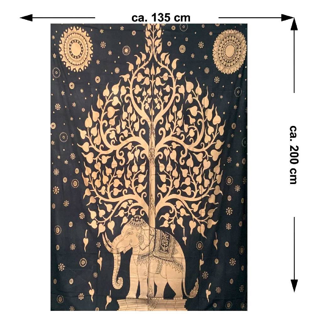 Kunst Und Magie Kunst und Magie Tagesdecke Wandbehang Deko Tuch Goldener Elefant Bohi Baum ca. 200 x135cm Große Rabatte