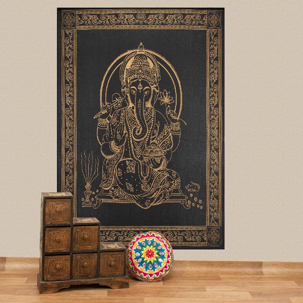 Kunst Und Magie Kunst und Magie Tagesdecke Wandbehang Wand Deko Tuch Lord Ganesha ca. 200 x135cm Wandteppich Neuheiten