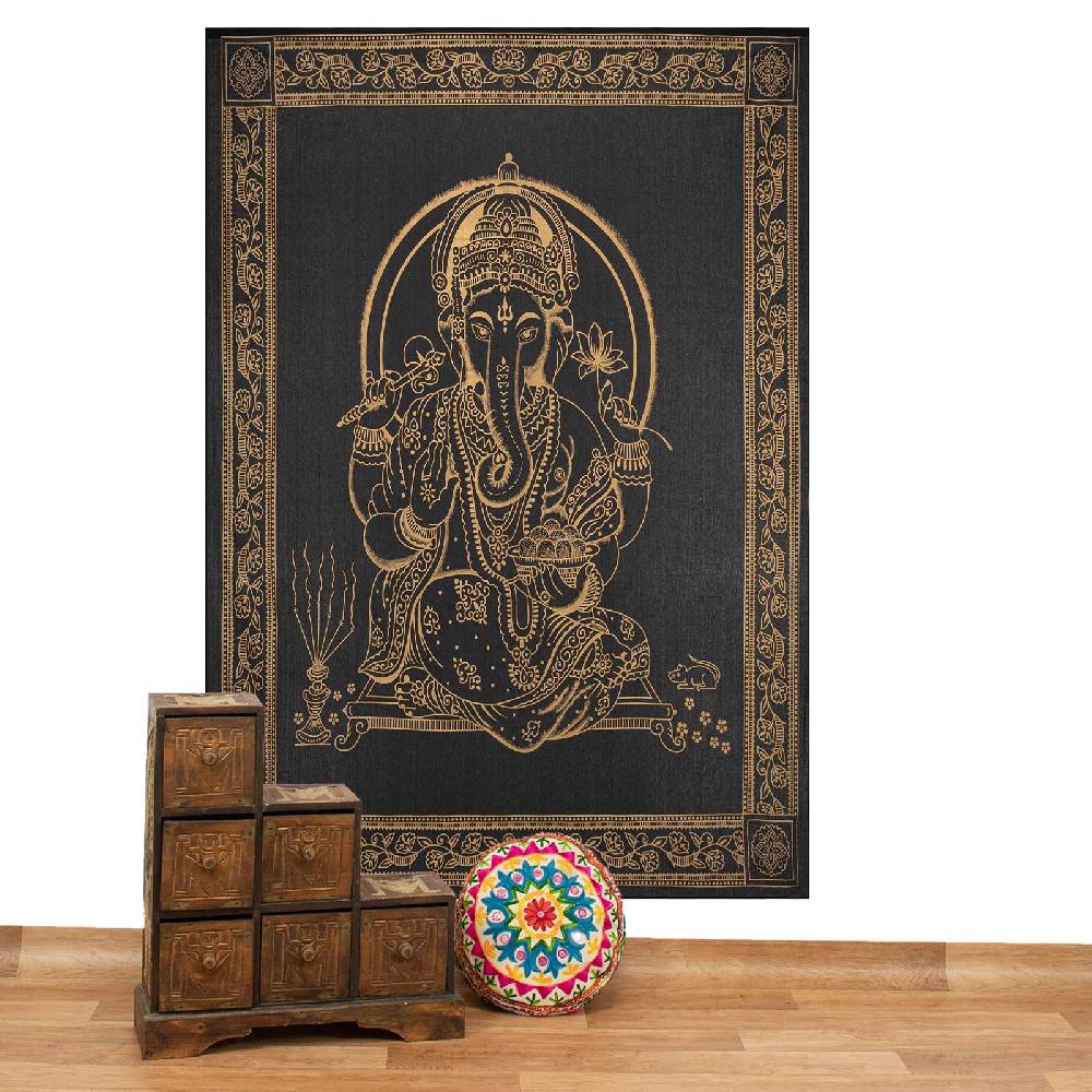 Kunst Und Magie Kunst und Magie Tagesdecke Wandbehang Wand Deko Tuch Lord Ganesha ca. 200 x135cm Wandteppich Neuheiten