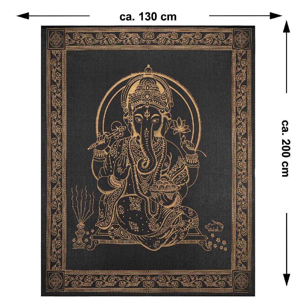 Kunst Und Magie Kunst und Magie Tagesdecke Wandbehang Wand Deko Tuch Lord Ganesha ca. 200 x135cm Wandteppich Neuheiten
