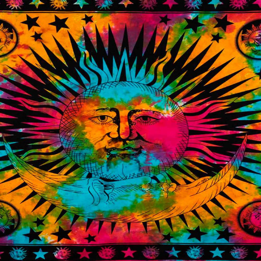 Kunst Und Magie Tagesdecke Wandbehang Bunt Deko Tuch Sonne Mond und Sterne Goa Hippie ca.200 x 140cm Bis zu 60% Rabatt
