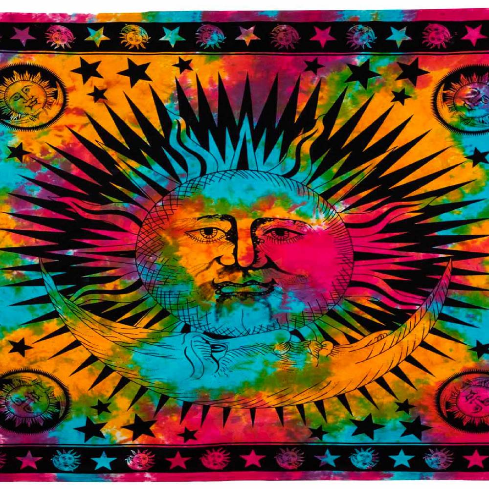 Kunst Und Magie Tagesdecke Wandbehang Bunt Deko Tuch Sonne Mond und Sterne Goa Hippie ca.200 x 140cm Bis zu 60% Rabatt