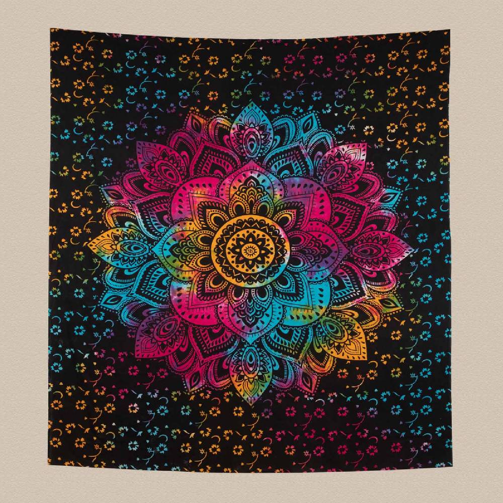 Kunst Und Magie Kunst und Magie Tagesdecke Wandbehang Buntes Tuch Lotus Mandala ca. 200 x 135 cm Bis zu 65% Rabatt
