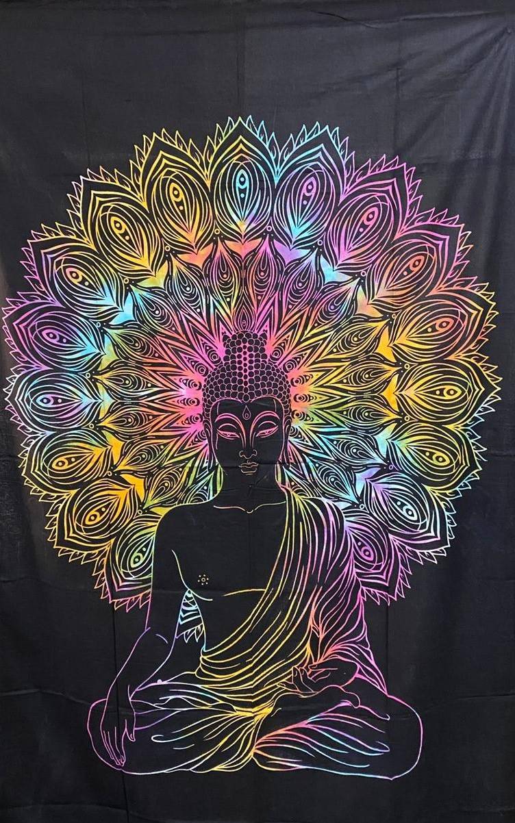 Kunst Und Magie UV Tuch Buddha Tagesdecke Wandbehang Deko Meditation UV Schwarzlicht ca. 200 x 135 cm Sonderangebot der Fabrik