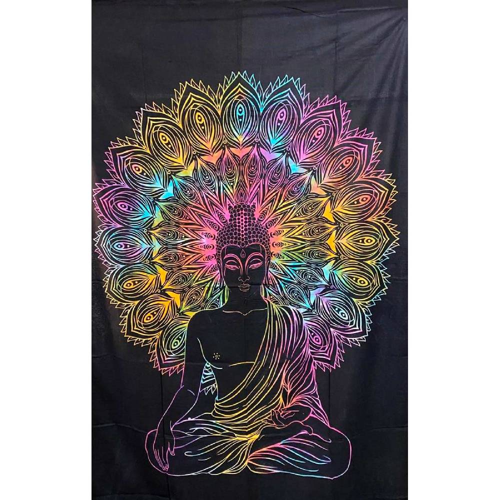 Kunst Und Magie UV Tuch Buddha Tagesdecke Wandbehang Deko Meditation UV Schwarzlicht ca. 200 x 135 cm Sonderangebot der Fabrik