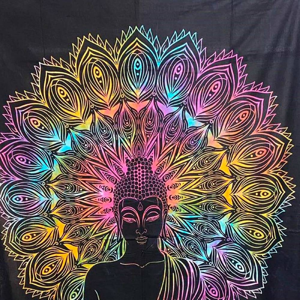 Kunst Und Magie UV Tuch Buddha Tagesdecke Wandbehang Deko Meditation UV Schwarzlicht ca. 200 x 135 cm Sonderangebot der Fabrik