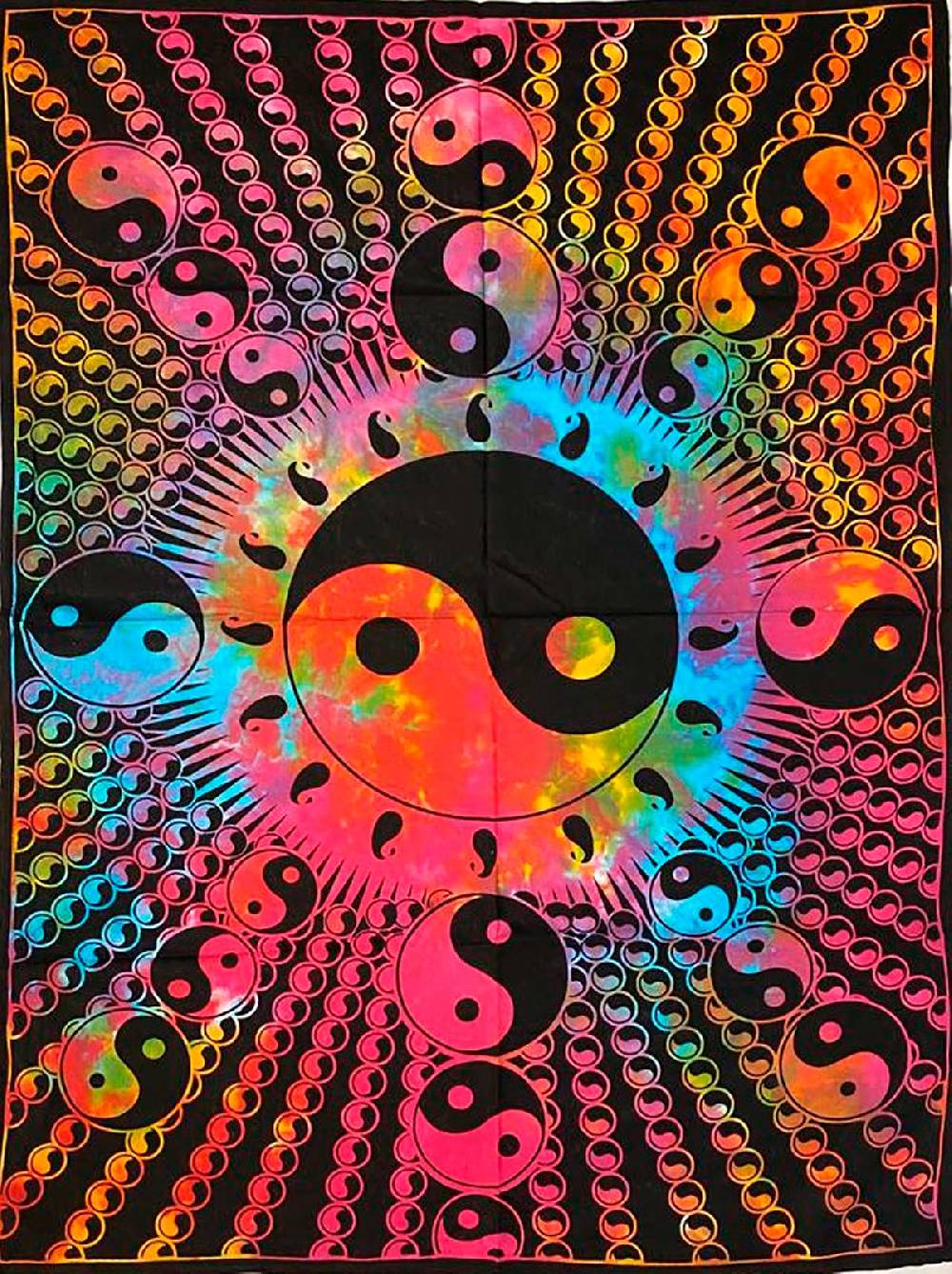 Kunst Und Magie Kunst und Magie Tagesdecke Wandbehang Buntes Tuch Ying & Yang Mandala ca. 200 x 135 cm