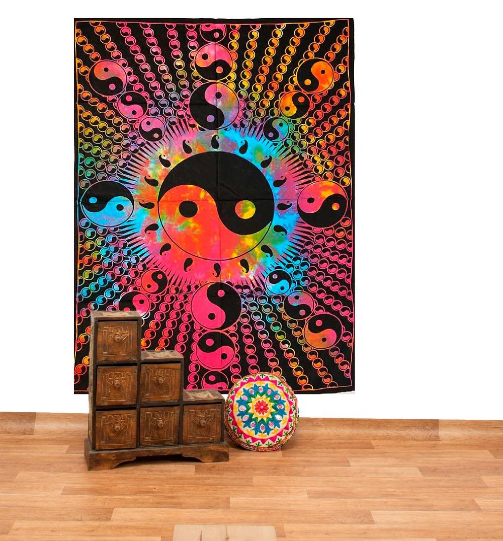 Kunst Und Magie Kunst und Magie Tagesdecke Wandbehang Buntes Tuch Ying & Yang Mandala ca. 200 x 135 cm Vierteljährliche Förderung