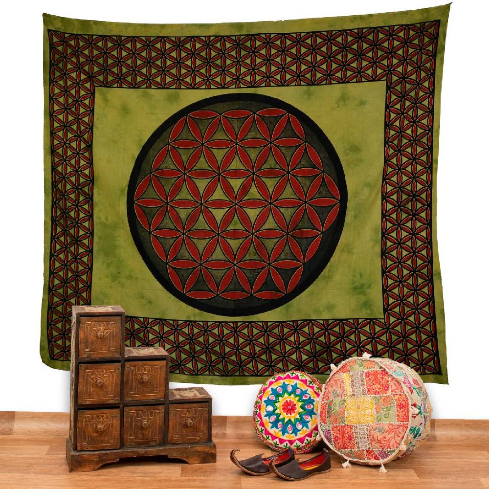 Kunst Und Magie Tagesdecke Wandbehang Blume des Lebens Mandala Tuch Indien ca. 230 x 210 cm von Kunst und Magie Discount Store für neue Produkte