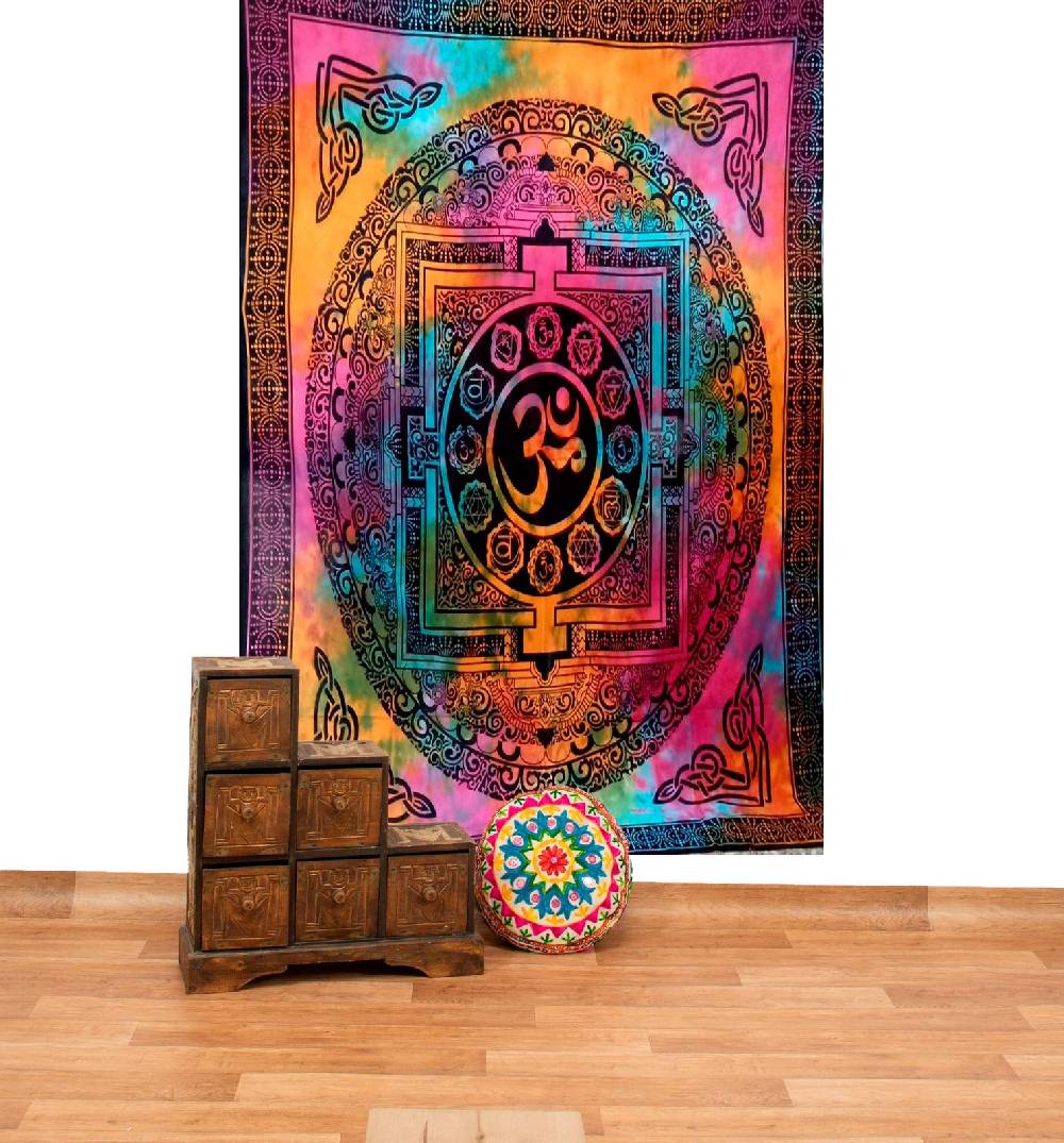 Kunst Und Magie Aum Tagesdecke Wandbehang Deko Tuch OM Yantra Mandala Yoga Goa Hippie ca. 200x135cm