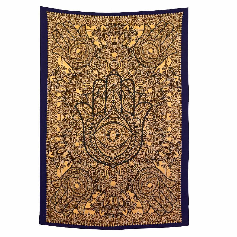 Kunst Und Magie Kunst und Magie Tagesdecke Wandbehang Deko Tuch Goldene Hamsa Hand ca. 200 x135cm Günstiger Verkauf