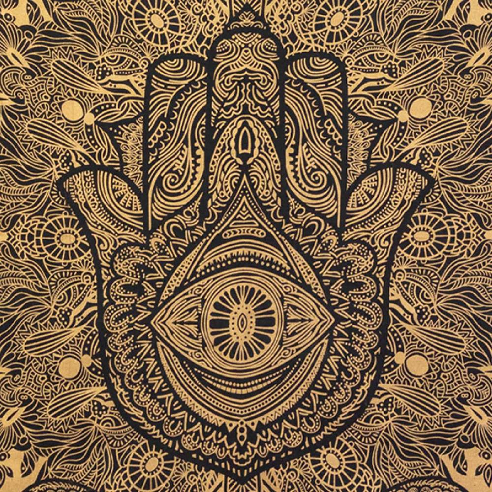 Kunst Und Magie Kunst und Magie Tagesdecke Wandbehang Deko Tuch Goldene Hamsa Hand ca. 200 x135cm Günstiger Verkauf