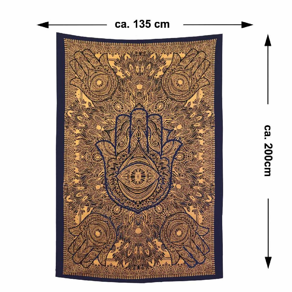 Kunst Und Magie Kunst und Magie Tagesdecke Wandbehang Deko Tuch Goldene Hamsa Hand ca. 200 x135cm Günstiger Verkauf