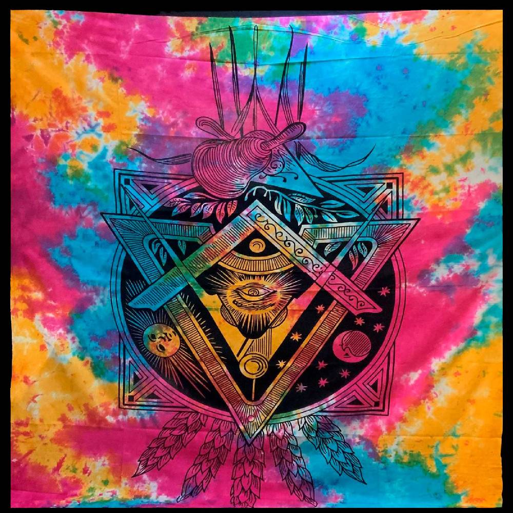 Kunst Und Magie Freimaurer Symbol Tagesdecke Wandbehang Bunt Deko Auge Gottes Tuch Bunt ca. 200 x 230cm Fabrikverkauf
