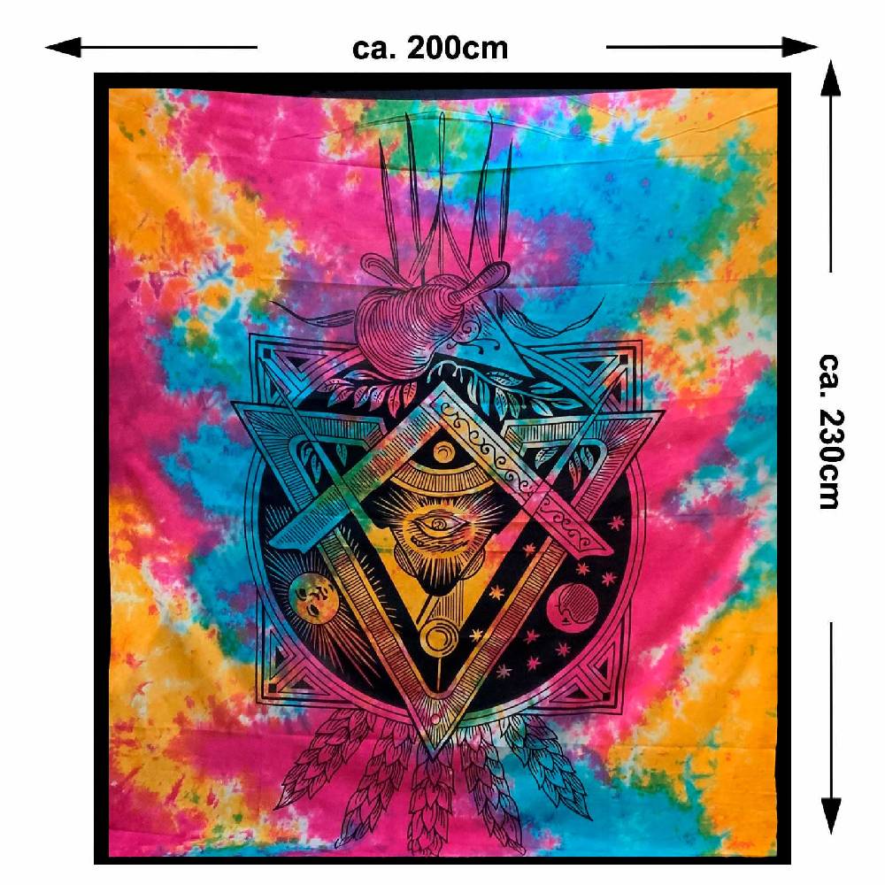 Kunst Und Magie Freimaurer Symbol Tagesdecke Wandbehang Bunt Deko Auge Gottes Tuch Bunt ca. 200 x 230cm Fabrikverkauf