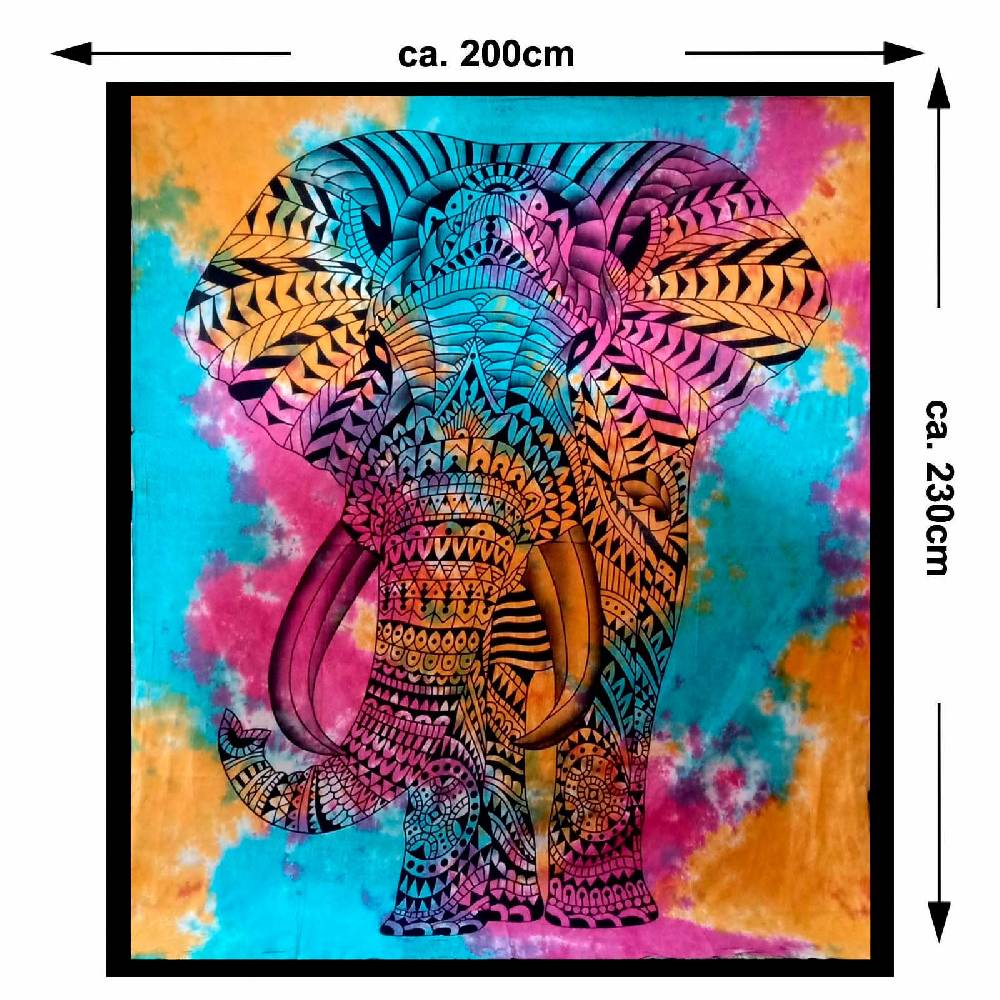 Kunst Und Magie Kunst und Magie Tagesdecke Wandbehang Bunt Deko Tuch Elefanten Bunt ca. 200 x 230cm Meist gekauft