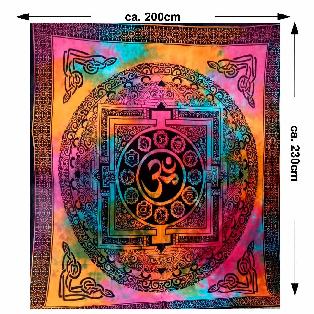 Kunst Und Magie Kunst und Magie AUM Tagesdecke Wandbehang Bunt Deko Tuch OM Yantra Mandala ca. 200 x 230cm Blitzverkäufe
