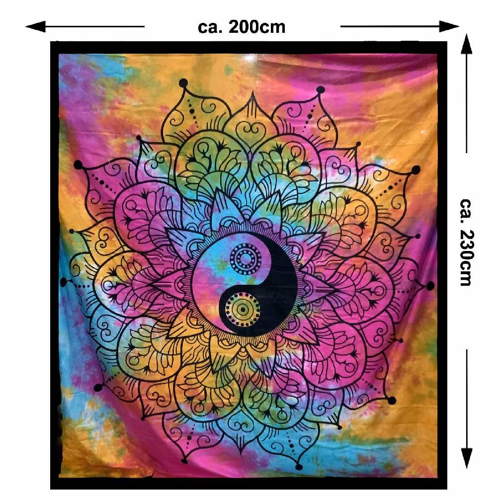 Kunst Und Magie Kunst und Magie Tagesdecke Wandbehang Tuch Buntes Ying & Yang Mandala ca. 200 x 230cm Fabrik Onlineshop