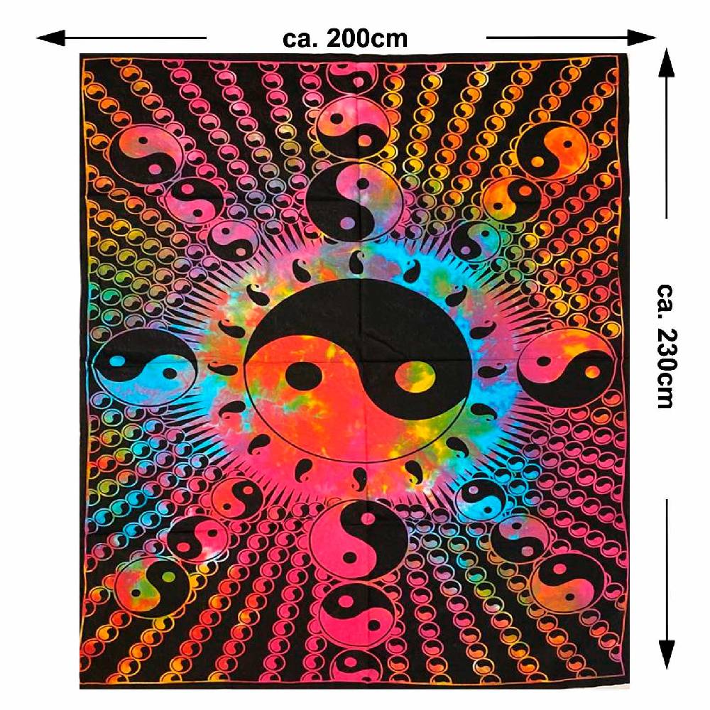 Kunst Und Magie Kunst und Magie Tagesdecke Wandbehang Tuch Buntes Ying & Yang Mandala ca. 200 x 230cm Fabrikpreis