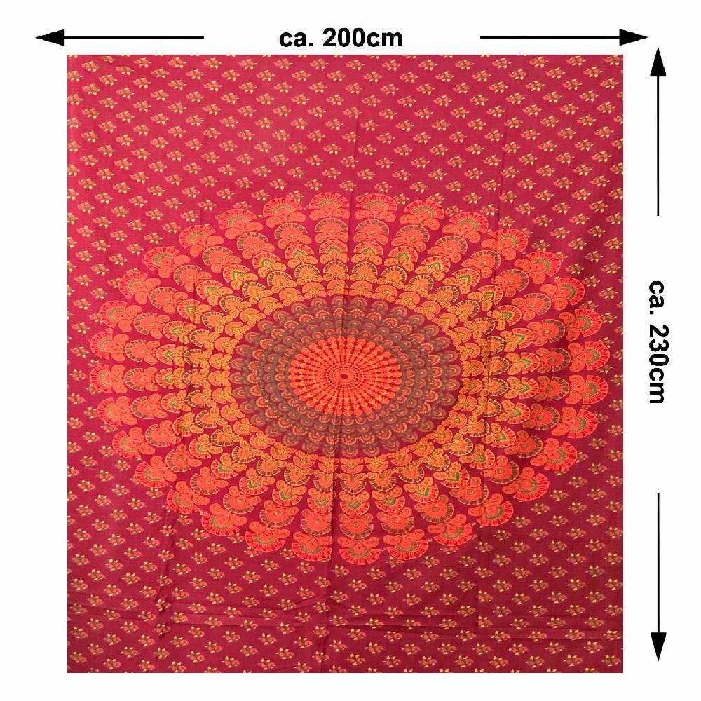 Kunst Und Magie Tagesdecke Wandbehang Mandala Deko Tuch Peacock Pfau XL ca. 200 x 230cm Sonderangebot