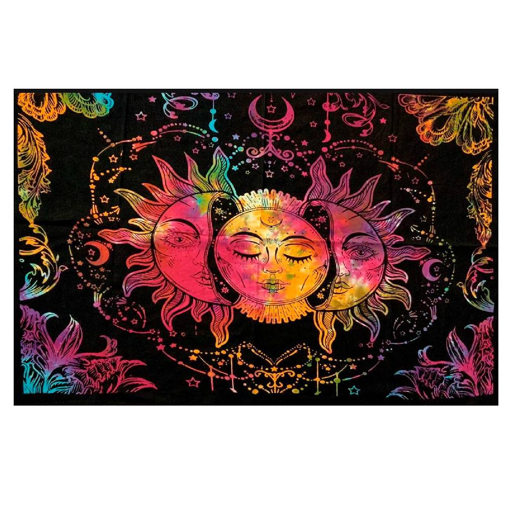 Kunst Und Magie Tagesdecke Wandbehang Sonne Mond und Sterne Deko Tuch Bunt XL ca. 200 x 230cm Rabatt