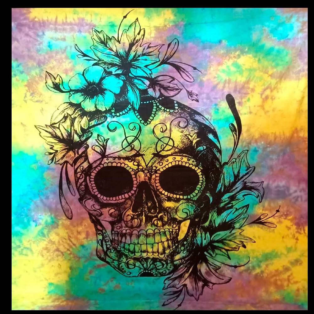 Kunst Und Magie Tagesdecke Wandbehang Totenkopf Deko Tuch Sugar Skull Tattoo Multicolour XL ca. 200 x 230cm Günstig kaufen