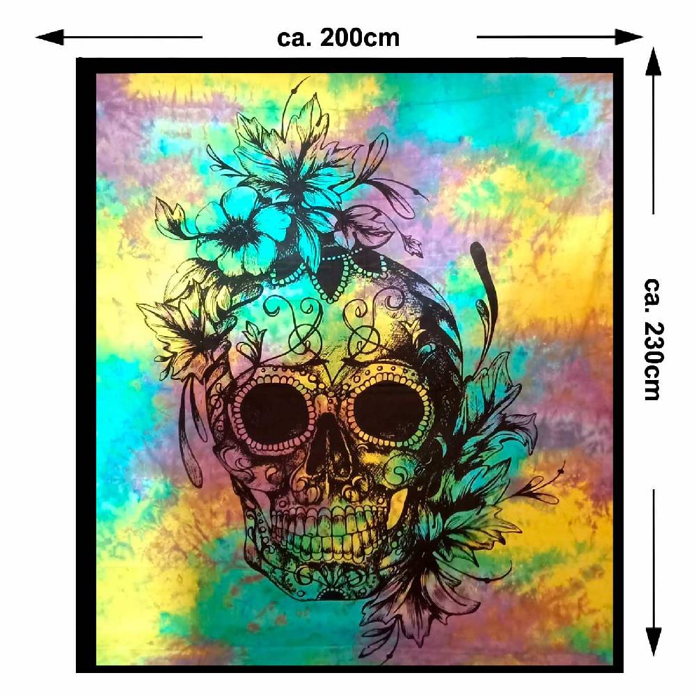 Kunst Und Magie Tagesdecke Wandbehang Totenkopf Deko Tuch Sugar Skull Tattoo Multicolour XL ca. 200 x 230cm Günstig kaufen