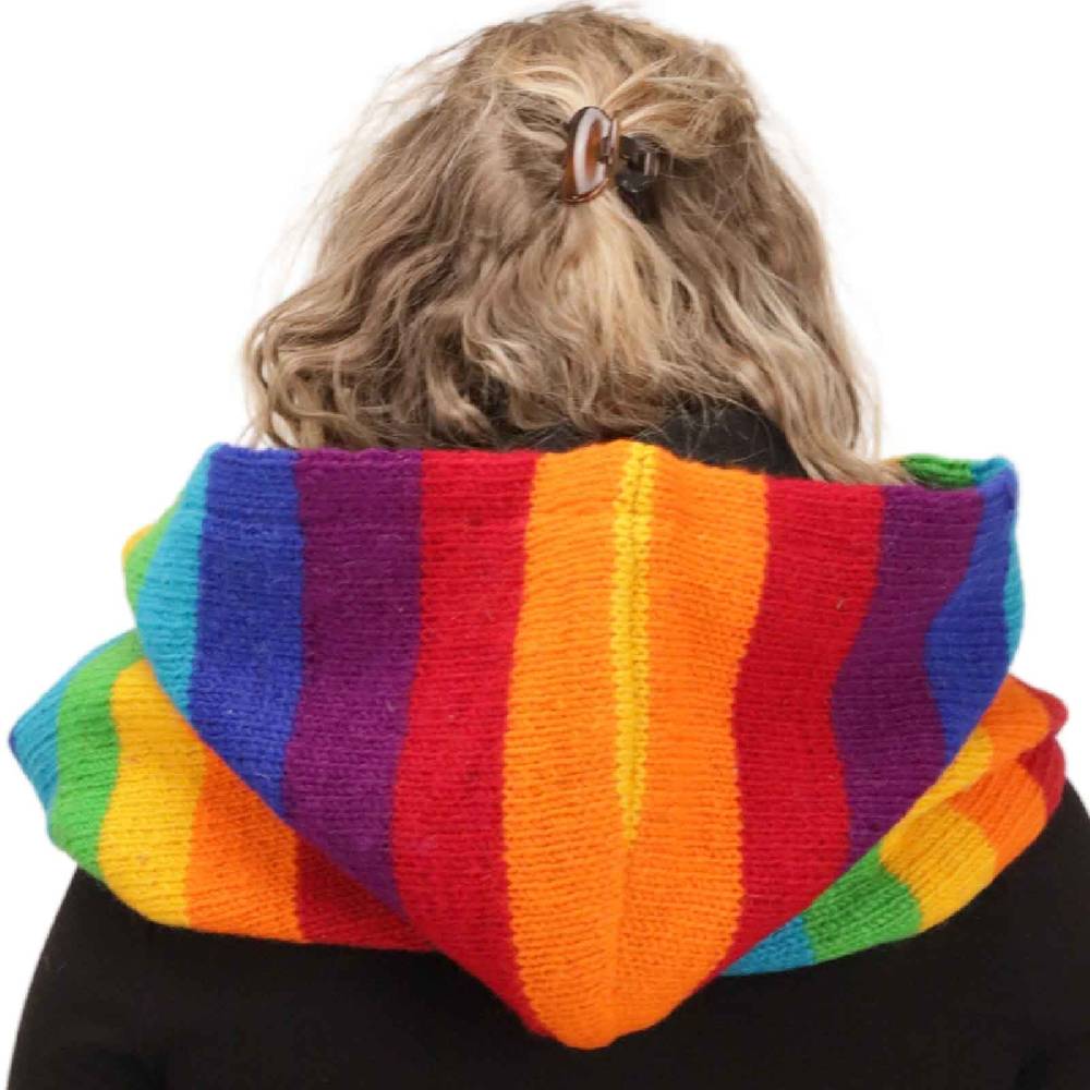 Kunst Und Magie Damen Kapuzenschal Loop Schal Hoodie Schalmütze Poncho Regenbogenfarben aus Wolle gestrickt Strick Kapuze Blitzangebot
