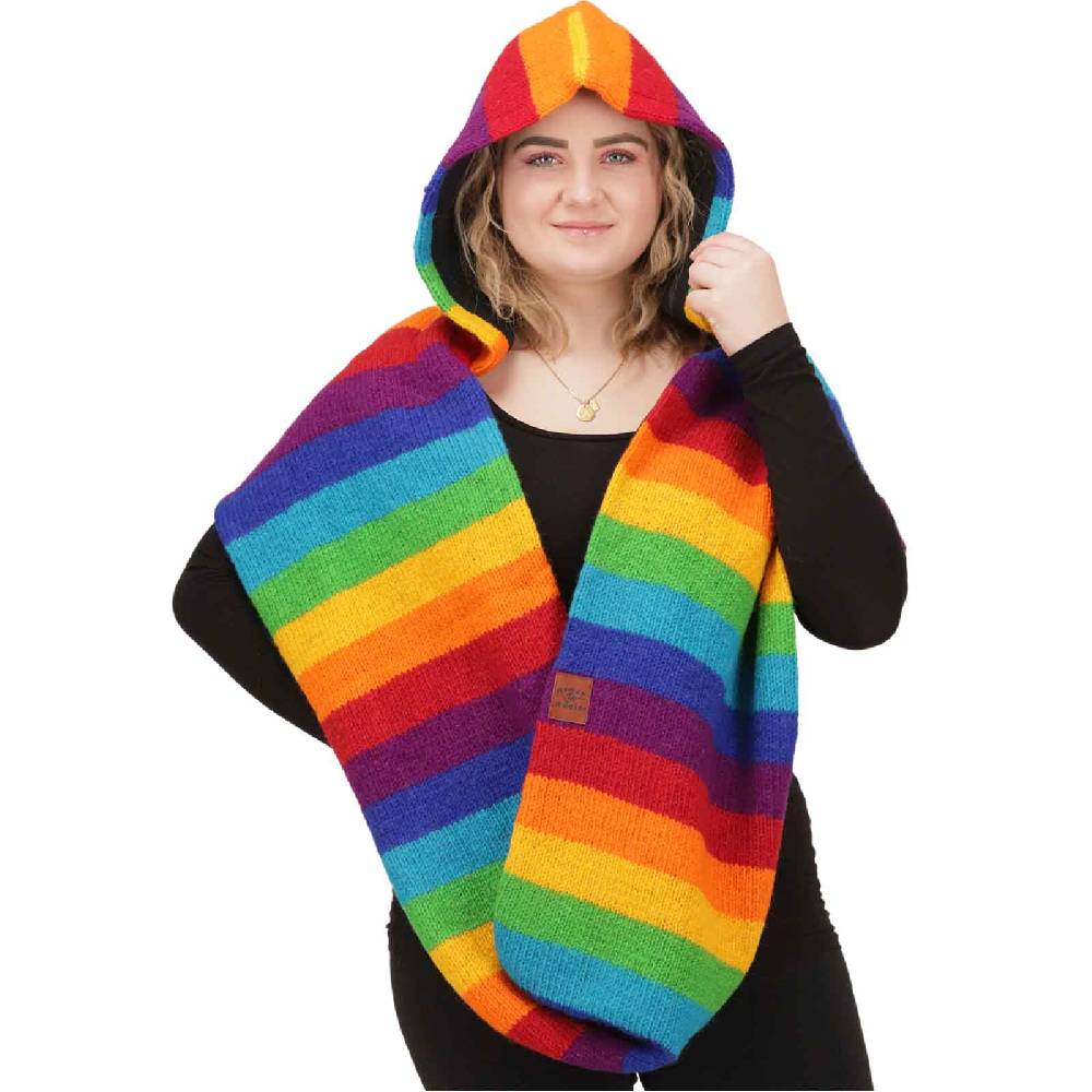 Kunst Und Magie Damen Kapuzenschal Loop Schal Hoodie Schalmütze Poncho Regenbogenfarben aus Wolle gestrickt Strick Kapuze Blitzangebot