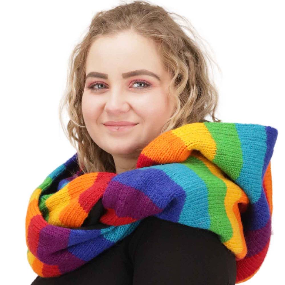 Kunst Und Magie Damen Kapuzenschal Loop Schal Hoodie Schalmütze Poncho Regenbogenfarben aus Wolle gestrickt Strick Kapuze Blitzangebot