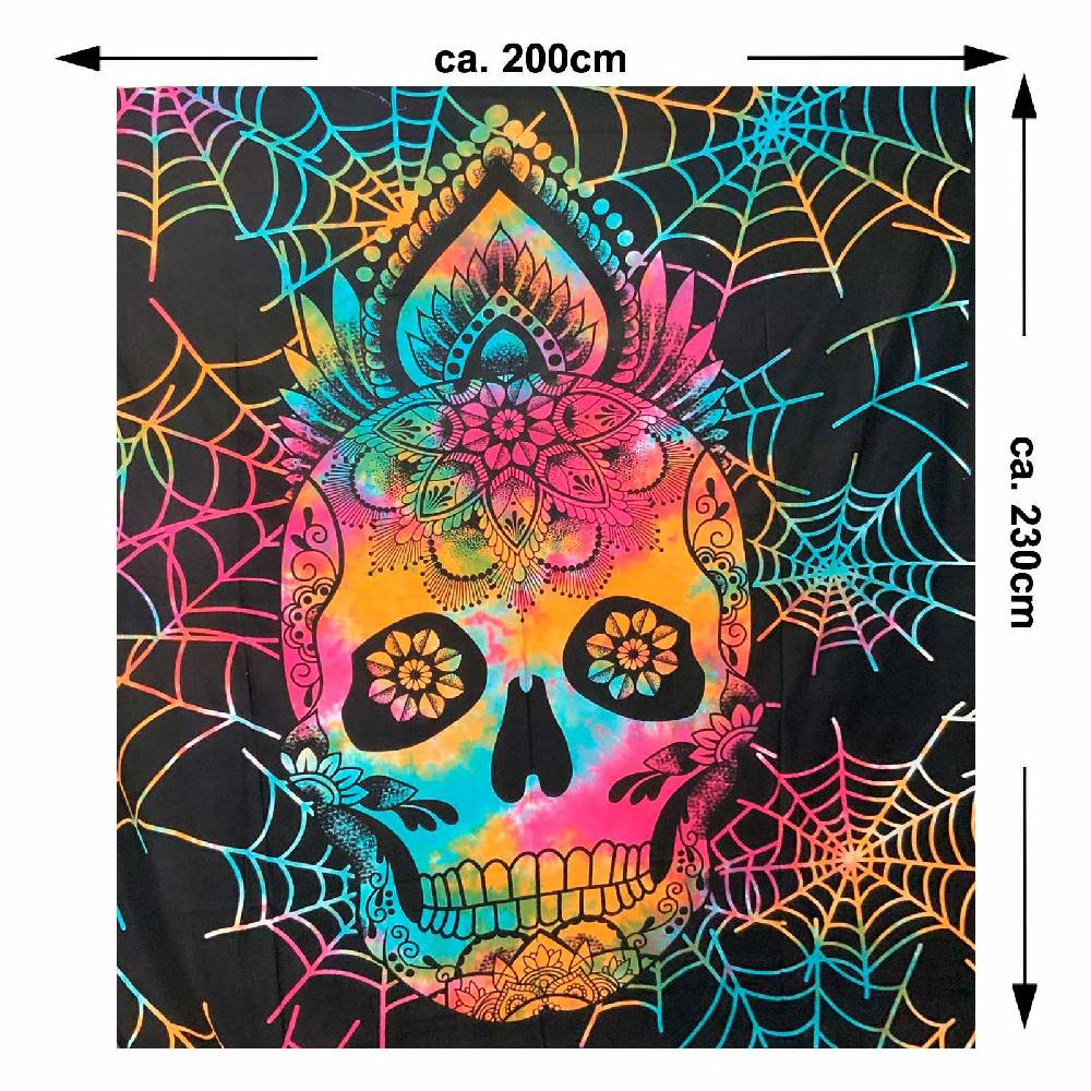 Kunst Und Magie Tagesdecke Wandbehang La Catrina Deko Tuch Sugar Skull Tattoo Multicolour XL ca. 200 x 230cm Letzte 3 Tage