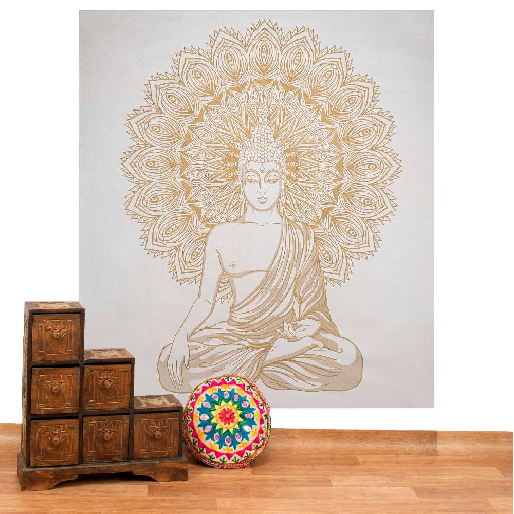 Kunst Und Magie Kunst und Magie Tagesdecke Wandbehang Deko Tuch Buddha Meditation Gold ca. 200 x 230cm JETZT KAUFEN