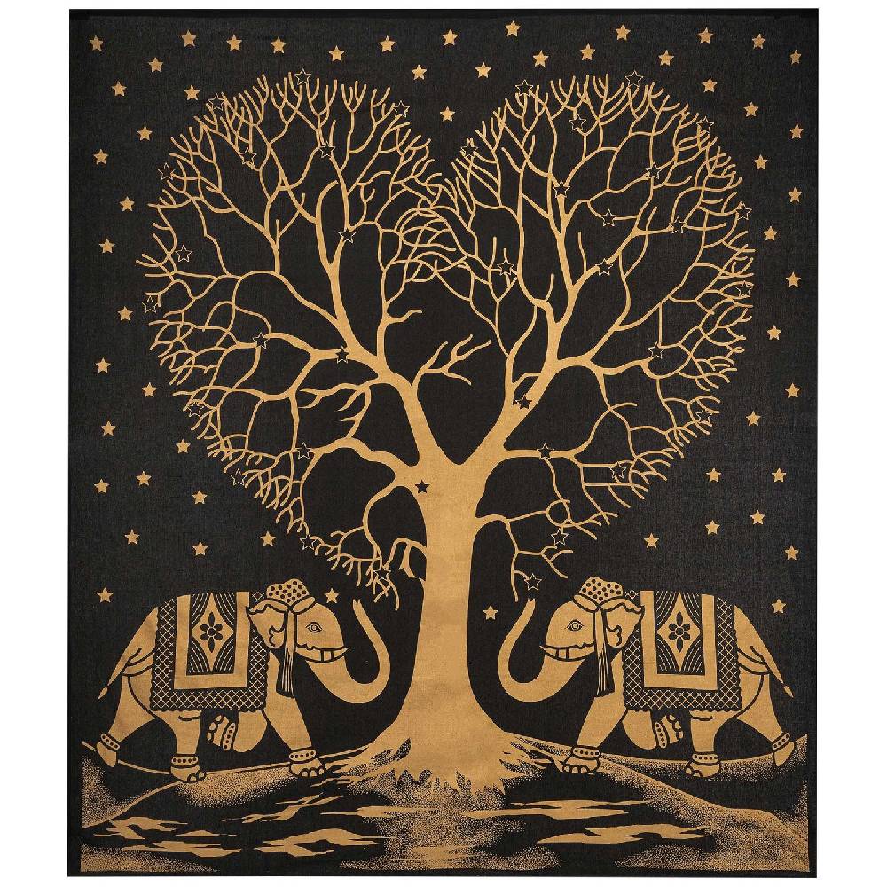 Kunst Und Magie Tagesdecke Wandbehang Deko Tuch Goldener Liebes Baum Love Tree Elefant ca. 200 x 230cm XL Neueste Stile