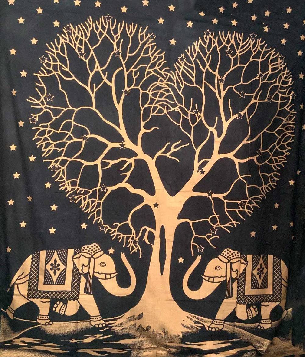 Kunst Und Magie Tagesdecke Wandbehang Deko Tuch Goldener Liebes Baum Love Tree Elefant ca. 200 x 230cm XL Neueste Stile