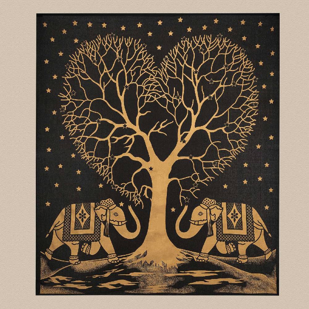 Kunst Und Magie Tagesdecke Wandbehang Deko Tuch Goldener Liebes Baum Love Tree Elefant ca. 200 x 230cm XL Neueste Stile
