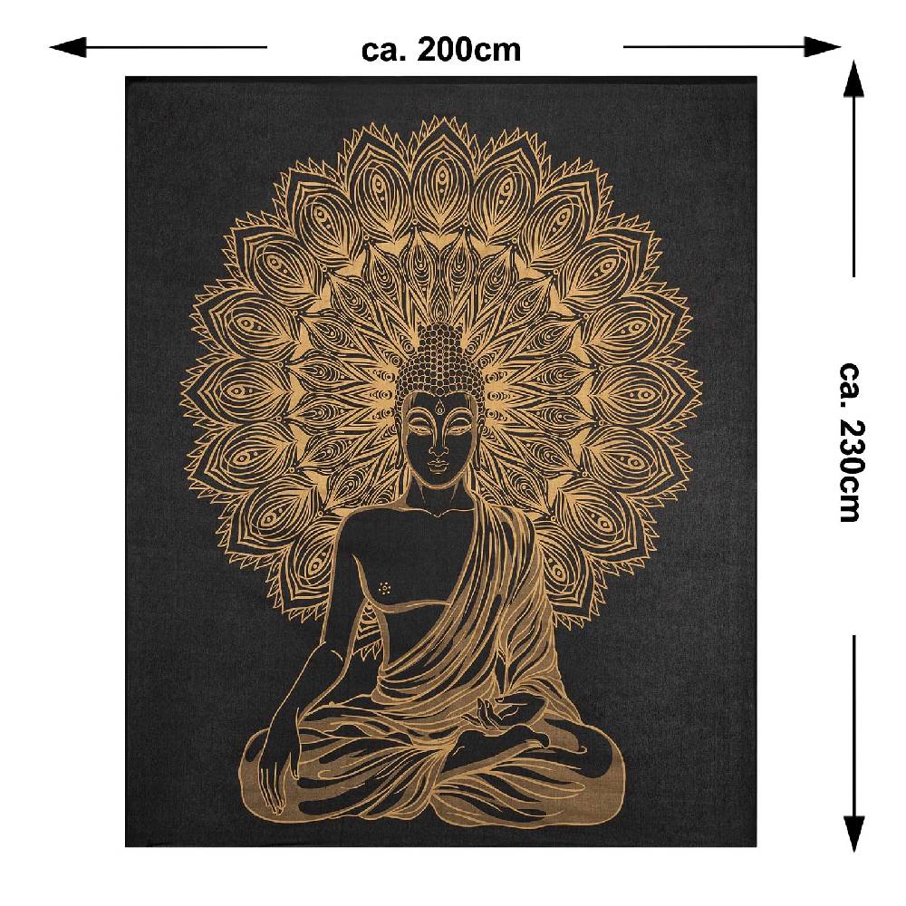 Kunst Und Magie Kunst und Magie Tagesdecke Wandbehang Deko Tuch Buddha Meditation Gold ca. 200 x 230cm Letzte 2 Tage