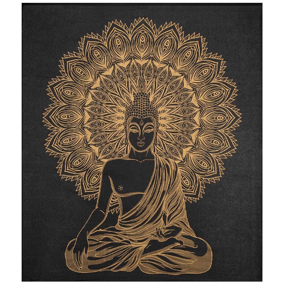 Kunst Und Magie Kunst und Magie Tagesdecke Wandbehang Deko Tuch Buddha Meditation Gold ca. 200 x 230cm Letzte 2 Tage