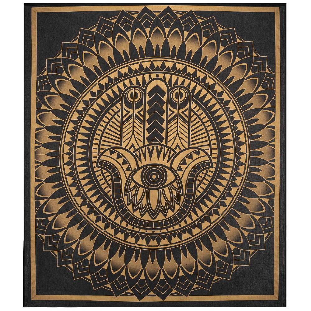 Kunst Und Magie Kunst und Magie Tagesdecke Wandbehang Deko Tuch HAMSA Gold ca. 200 x 230cm Letzter Tag