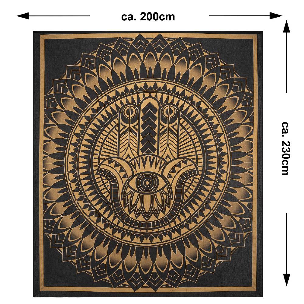 Kunst Und Magie Kunst und Magie Tagesdecke Wandbehang Deko Tuch HAMSA Gold ca. 200 x 230cm Letzter Tag