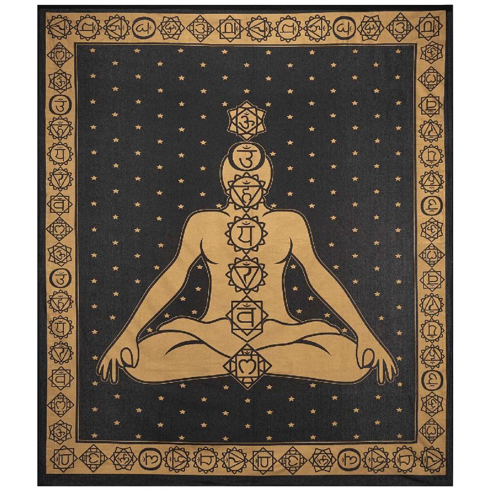 Kunst Und Magie Kunst und Magie Tagesdecke Wandbehang Deko Tuch Chakra Meditation Gold ca. 200 x 230cm Zeitbegrenzte Promotion