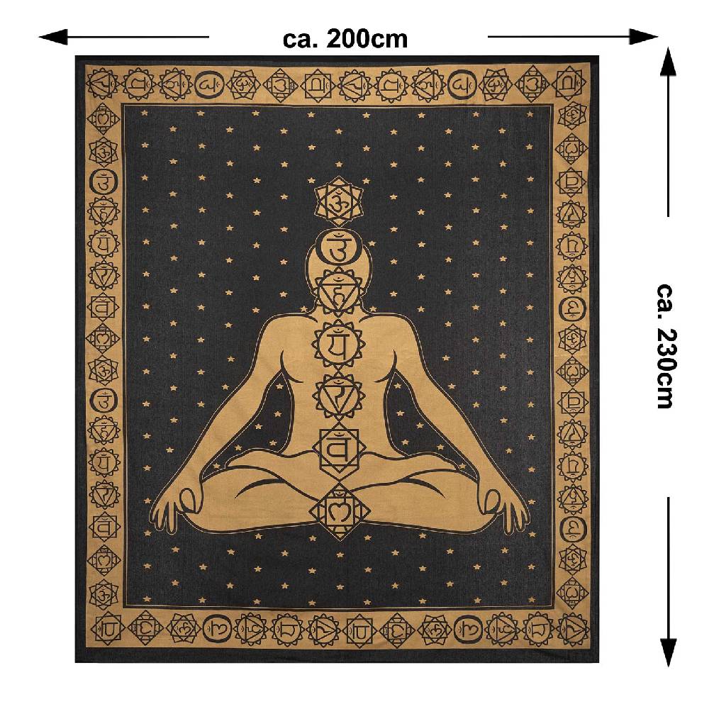 Kunst Und Magie Kunst und Magie Tagesdecke Wandbehang Deko Tuch Chakra Meditation Gold ca. 200 x 230cm Zeitbegrenzte Promotion