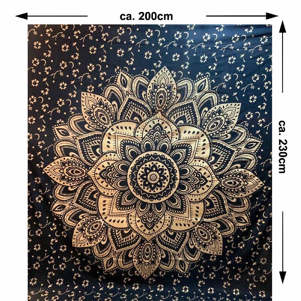 Kunst Und Magie Kunst und Magie Tagesdecke Wandbehang Deko Tuch Lotus Mandala Gold ca. 200 x 230cm Bis zu 50% Rabatt