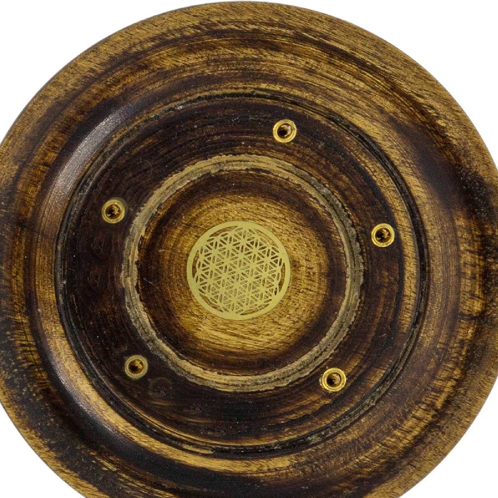 Kunst Und Magie Blume des Lebens Halter für Räucherstäbchen Kegel Räucherstäbchenhalter aus Holz Rund 10cm Vierteljährliche Förderung