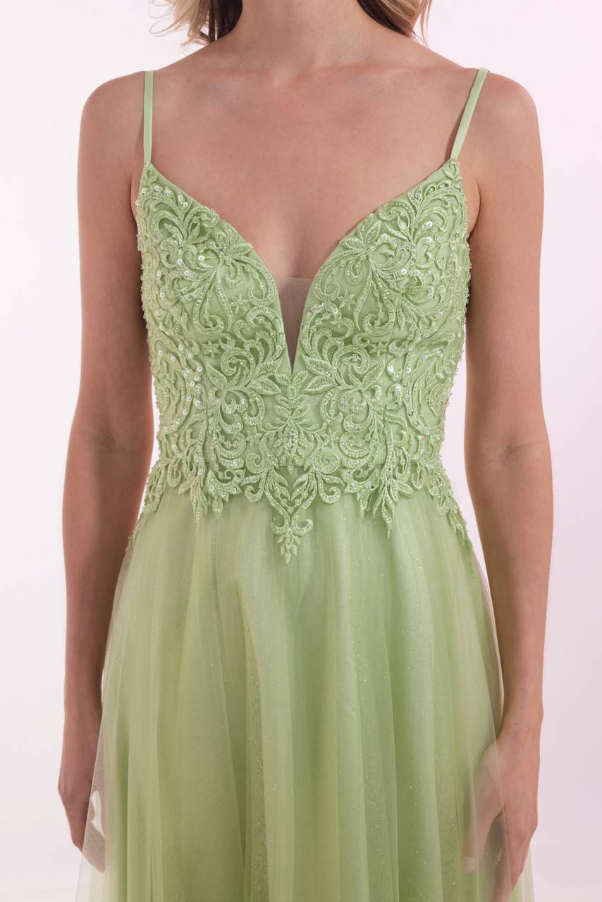 Laona NOBLE TULLE DRESS Besticktes Maxikleid mit V-Ausschnitt und Tüll-Einsatz Bis zu 50% Rabatt