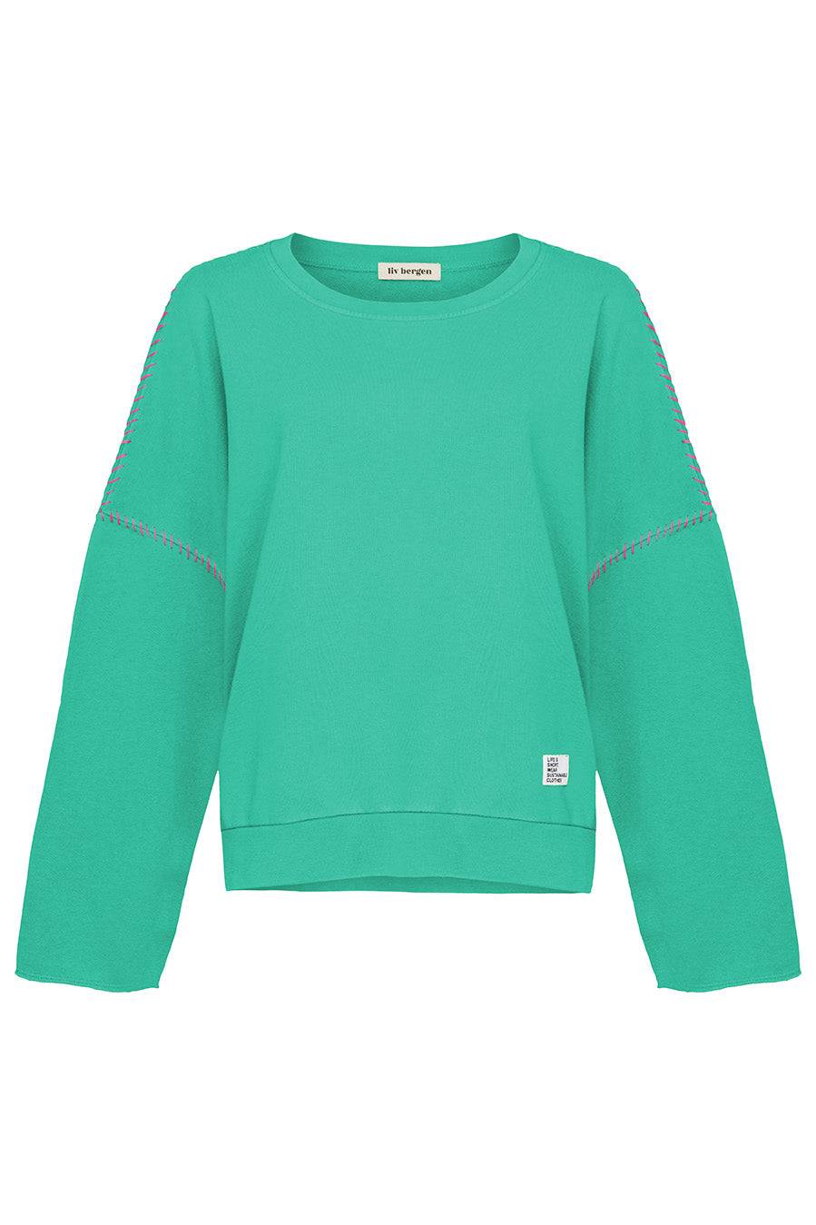 Liv Bergen Sweater "100% Organic Cotton" handstitched in emerald Zeitlich begrenztes Angebot
