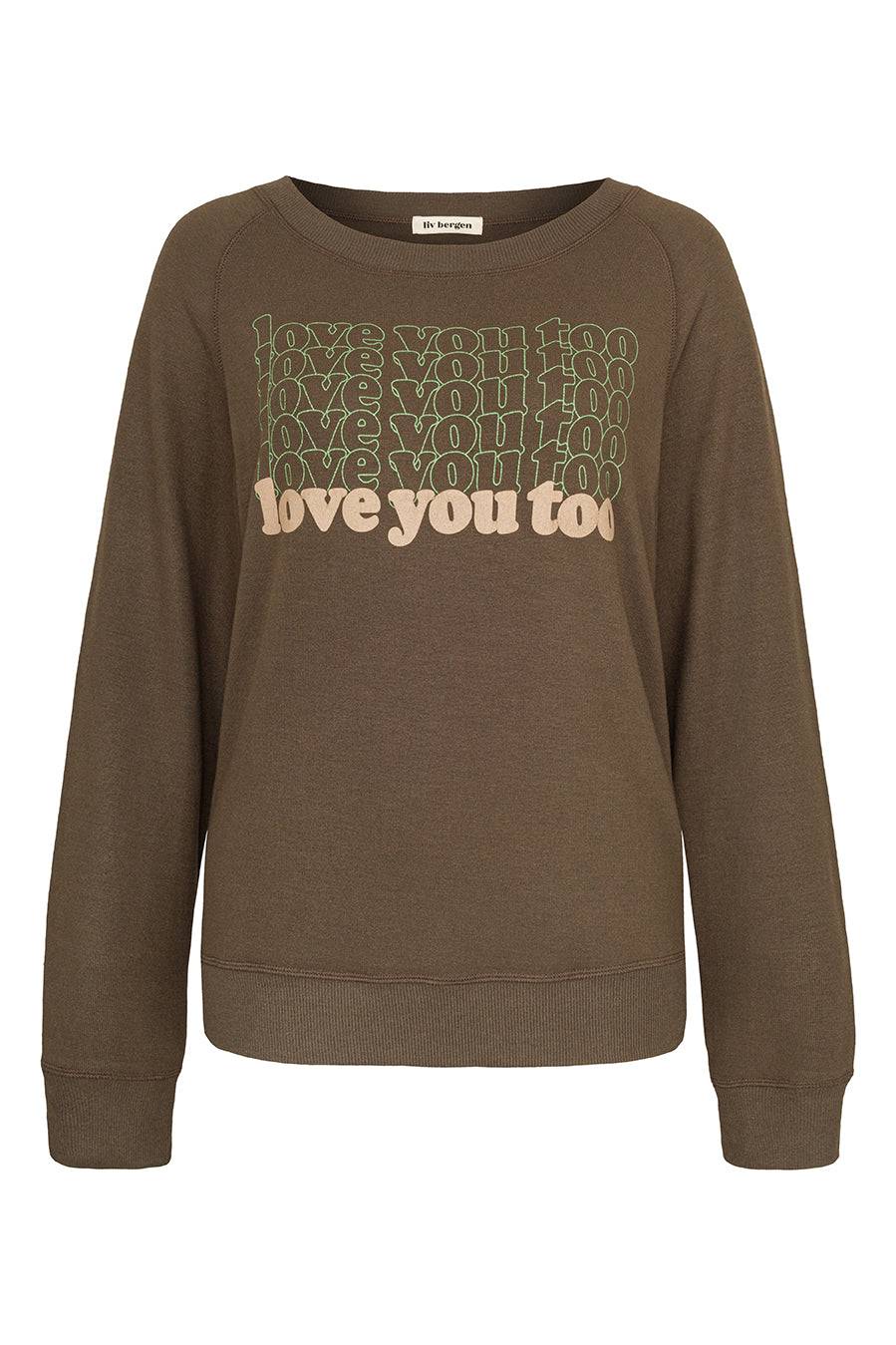 Liv Bergen Sweater LOVE in greg green 50% Rabatt für begrenzte Zeit