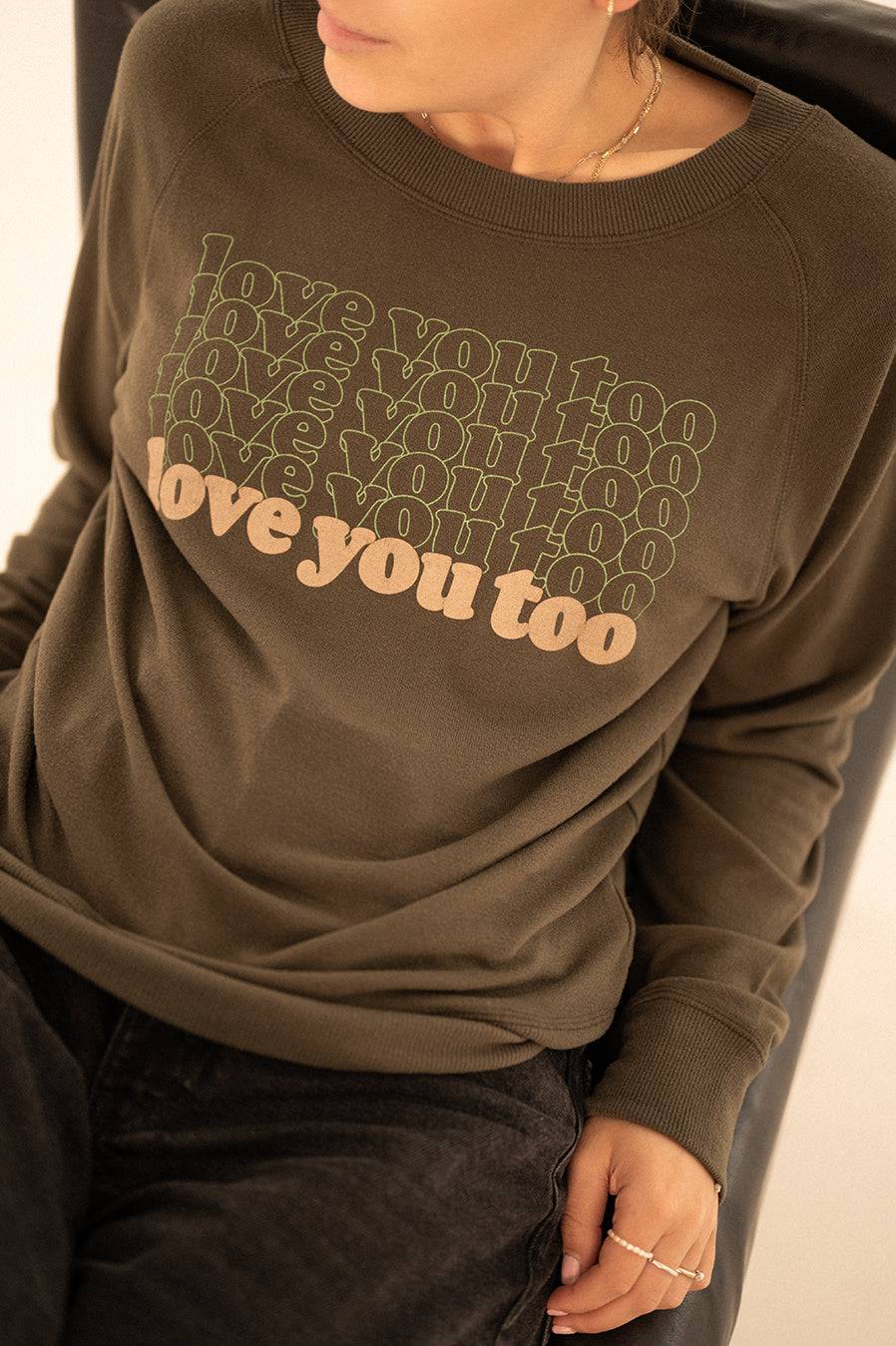 Liv Bergen Sweater LOVE in greg green 50% Rabatt für begrenzte Zeit