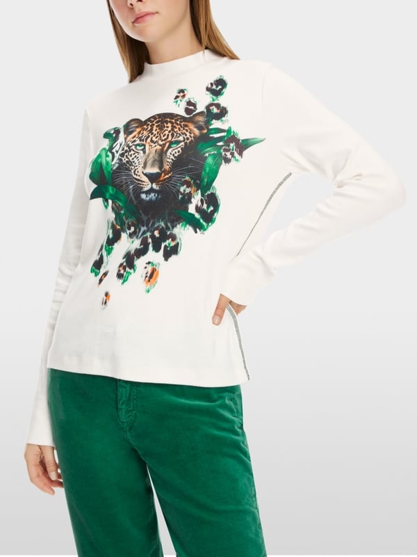 Marc Cain T-Shirt mit Leo-Kopf-Print Begrenzte Freigabe